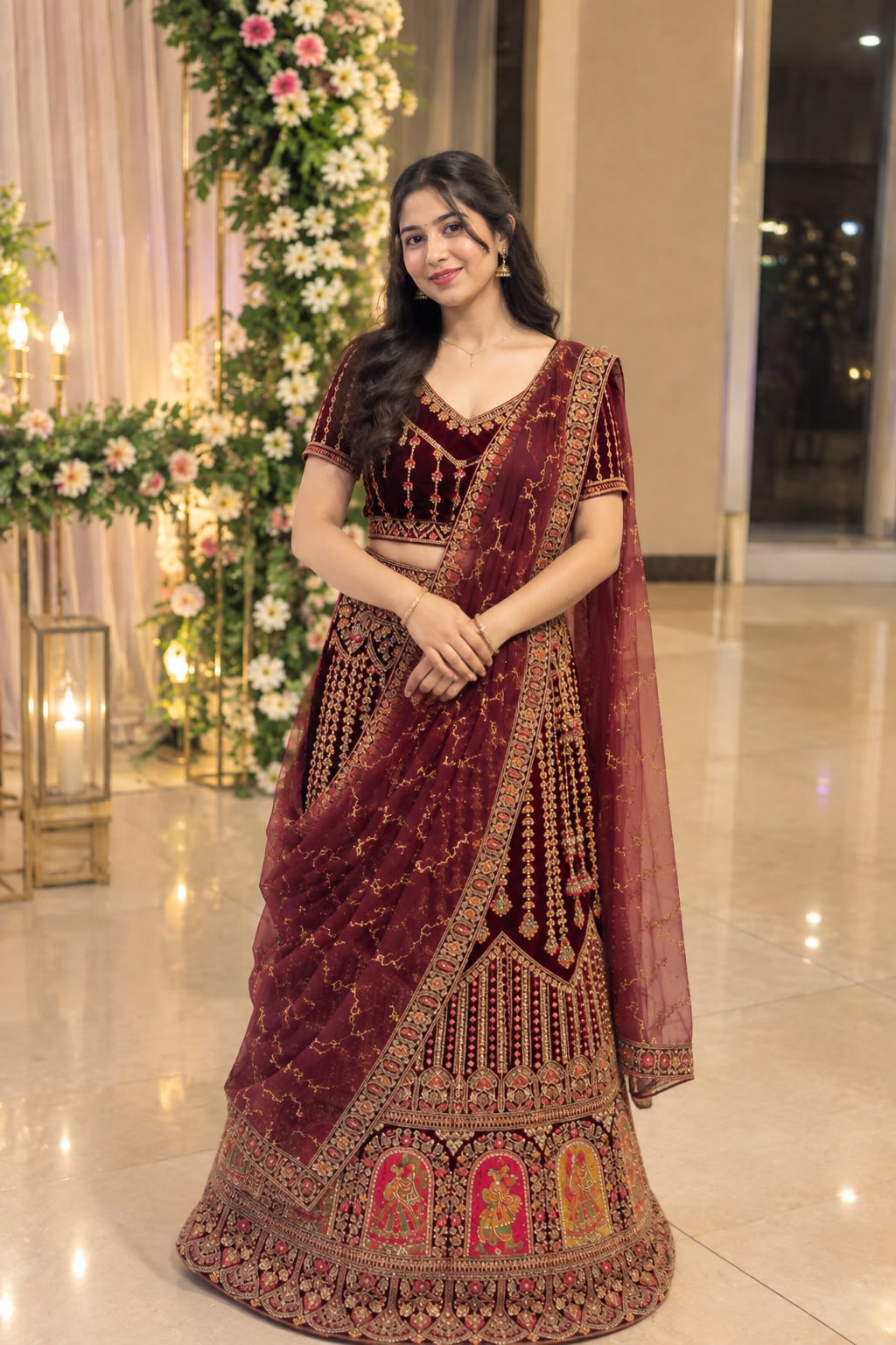 Maroon Embroidered Lehenga RENTEL ONLY