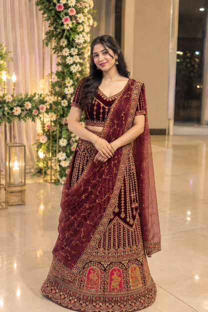 Maroon Embroidered Lehenga RENTEL ONLY