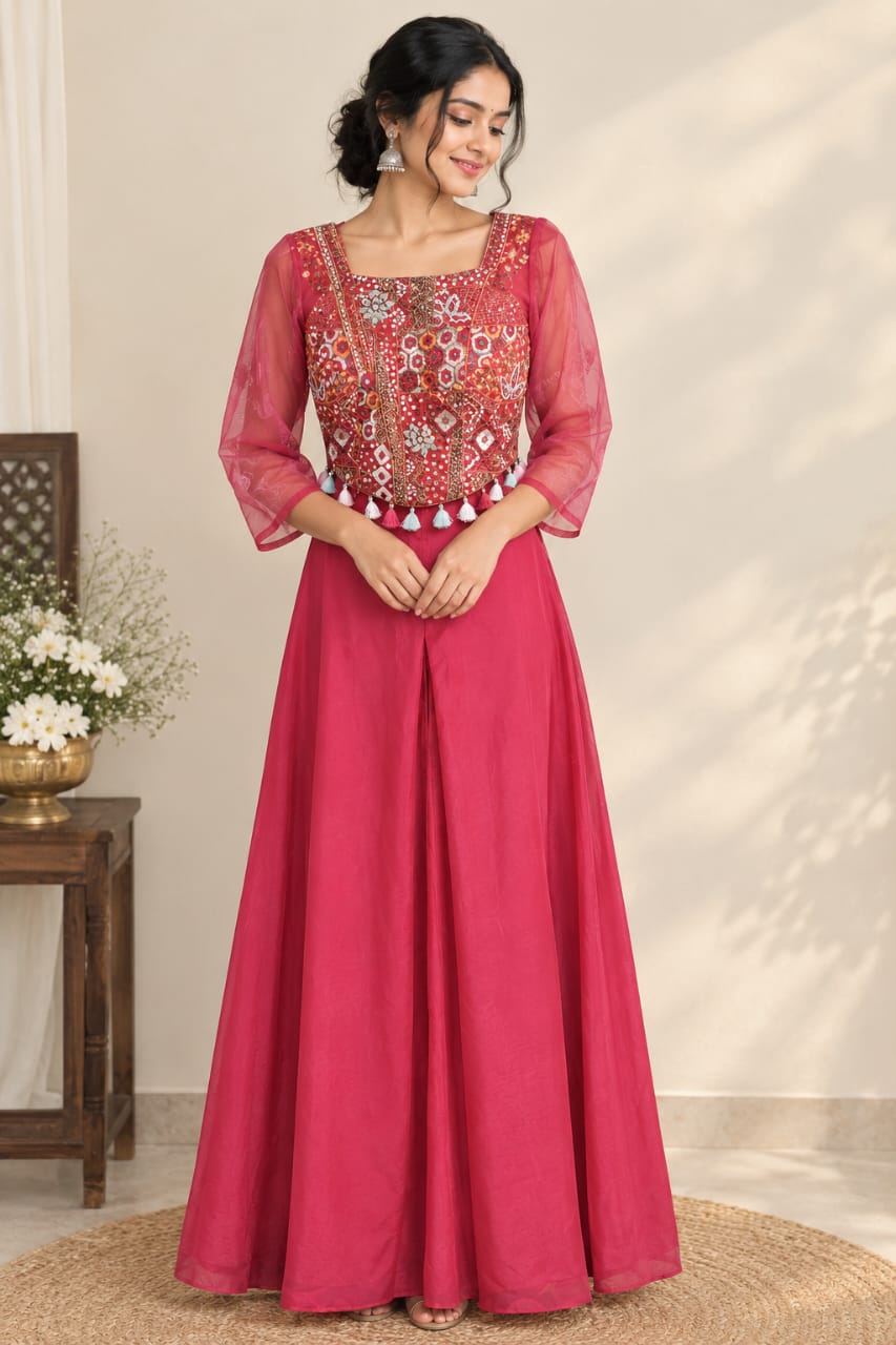 wine-red ethnic gown RENTEL ONLY