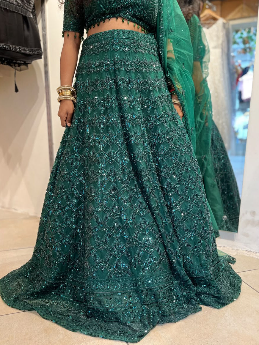 Emerald Green Embroidered Lehenga – RENTEL ONLY