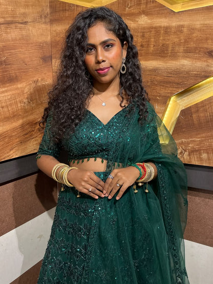 Emerald Green Embroidered Lehenga – RENTEL ONLY