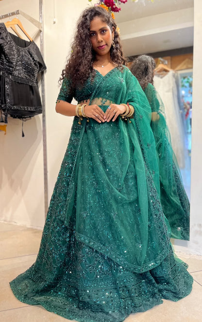 Emerald Green Embroidered Lehenga – RENTEL ONLY