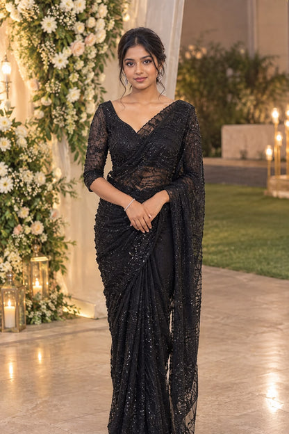 Black Embellished Saree with Blouse RENTEL ONLY