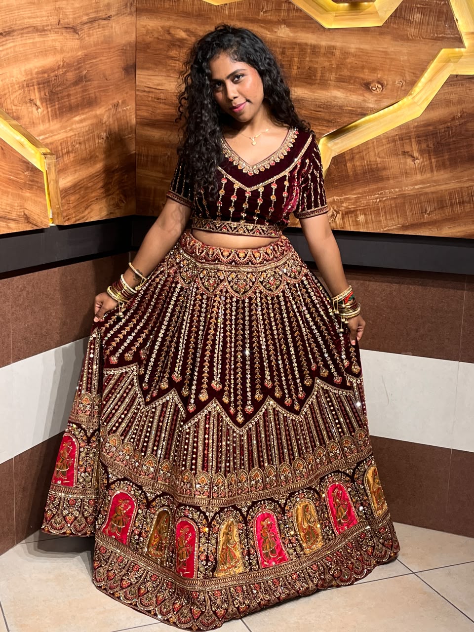 Maroon Embroidered Lehenga RENTEL ONLY