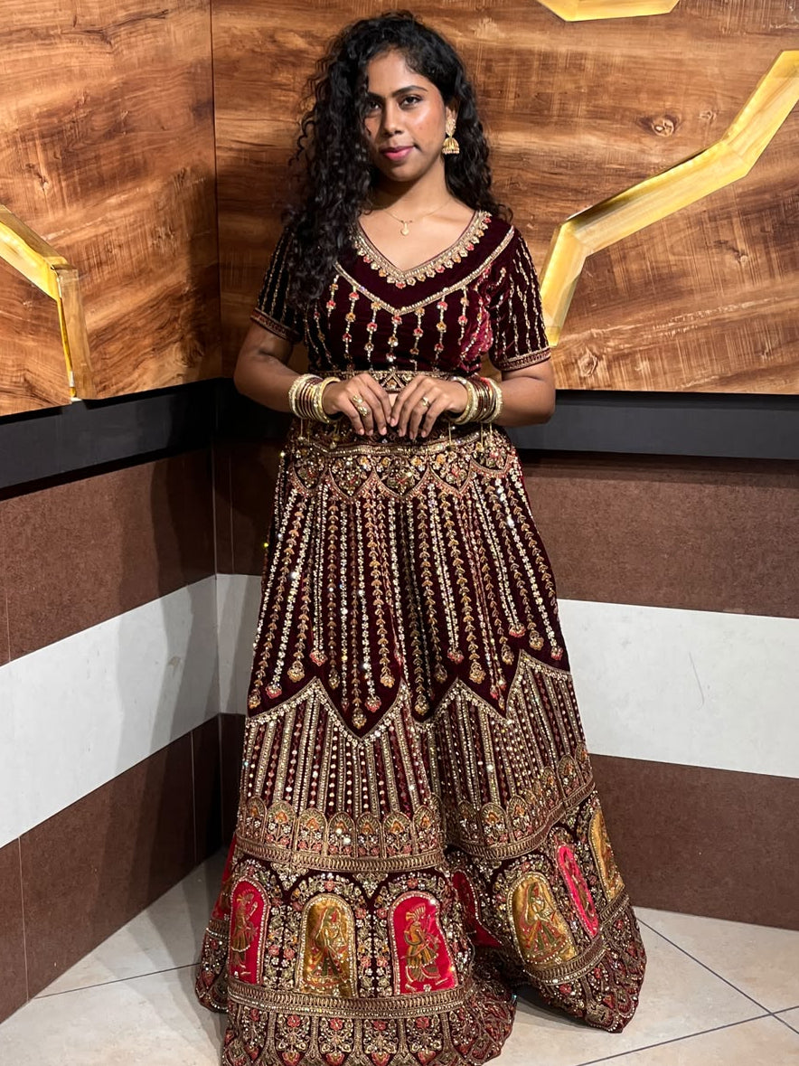 Maroon Embroidered Lehenga RENTEL ONLY