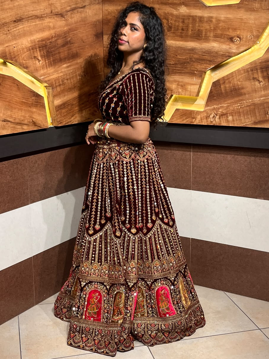 Maroon Embroidered Lehenga RENTEL ONLY
