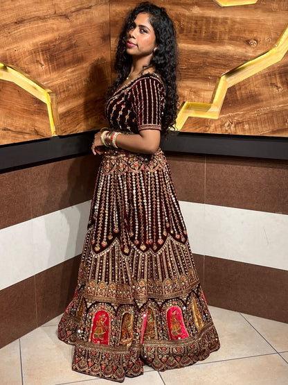 Maroon Embroidered Lehenga RENTEL ONLY