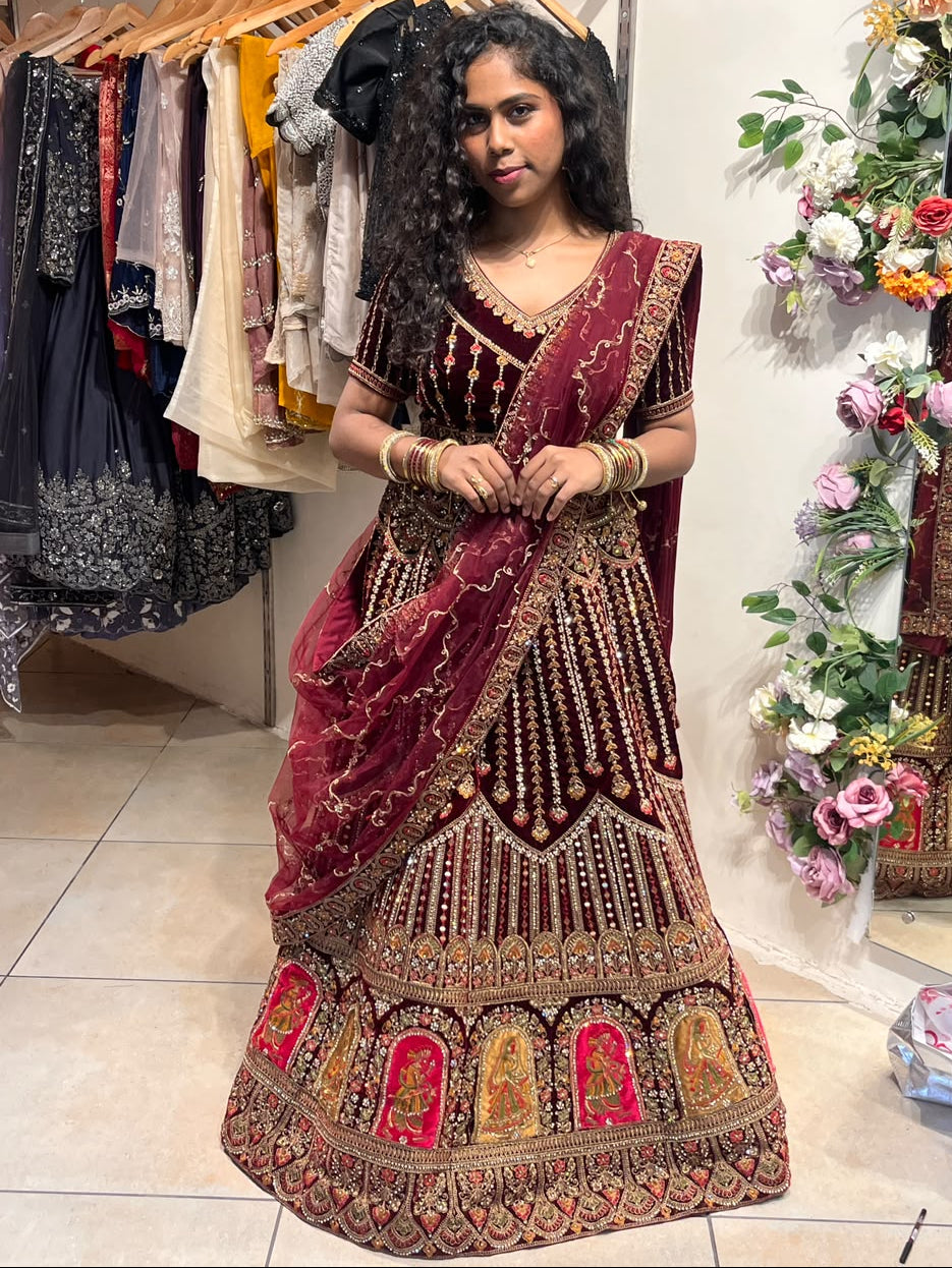 Maroon Embroidered Lehenga RENTEL ONLY