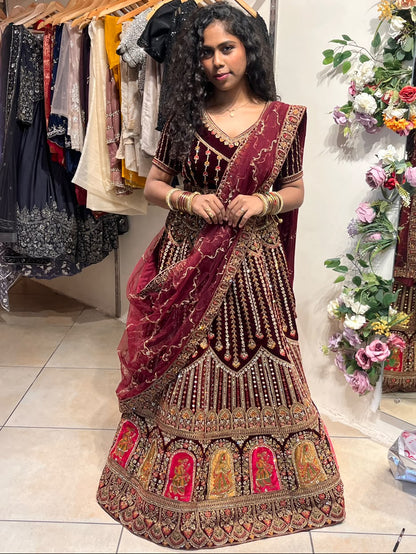 Maroon Embroidered Lehenga RENTEL ONLY