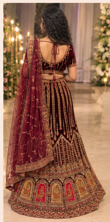 Maroon Embroidered Lehenga RENTEL ONLY