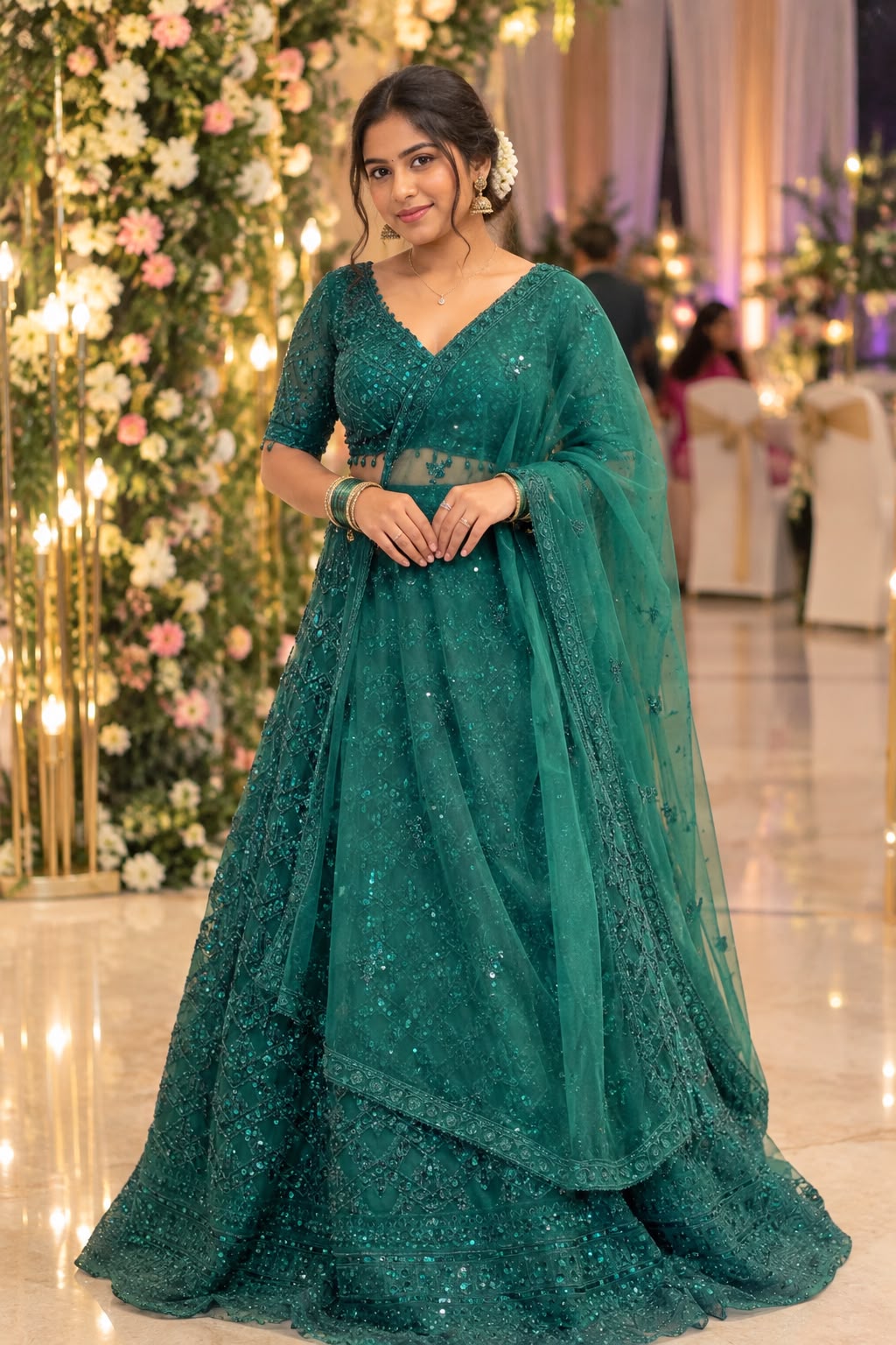 Emerald Green Embroidered Lehenga – RENTEL ONLY