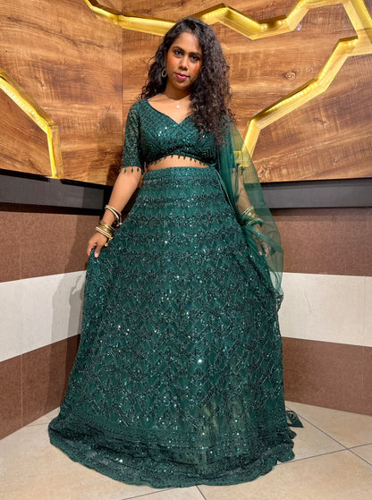 Emerald Green Embroidered Lehenga – RENTEL ONLY