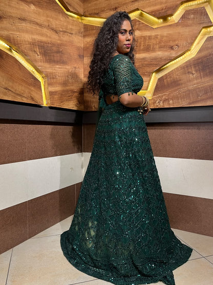 Emerald Green Embroidered Lehenga – RENTEL ONLY
