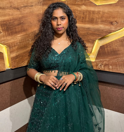 Emerald Green Embroidered Lehenga – RENTEL ONLY