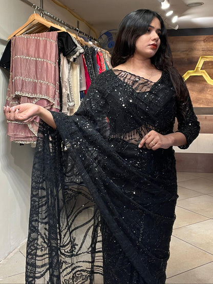 Black Embellished Saree with Blouse RENTEL ONLY