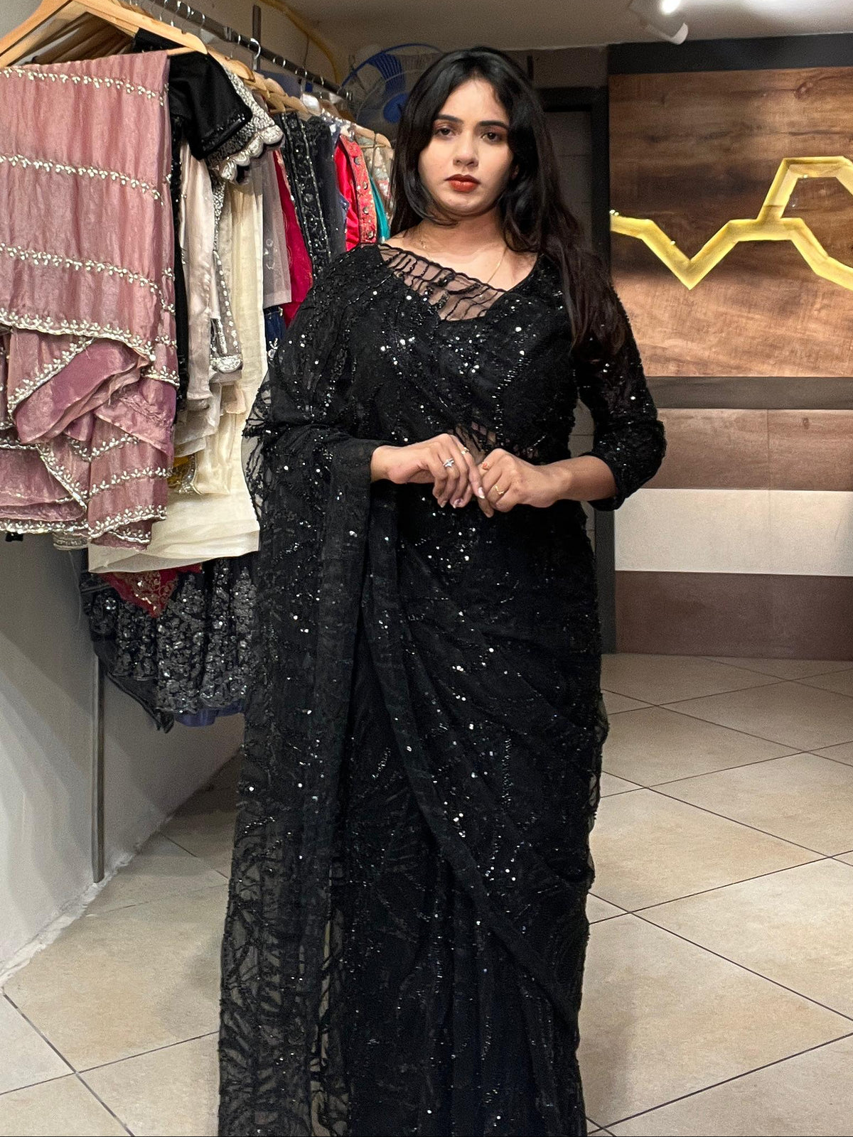 Black Embellished Saree with Blouse RENTEL ONLY